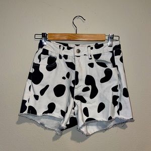 Cow print jean shorts